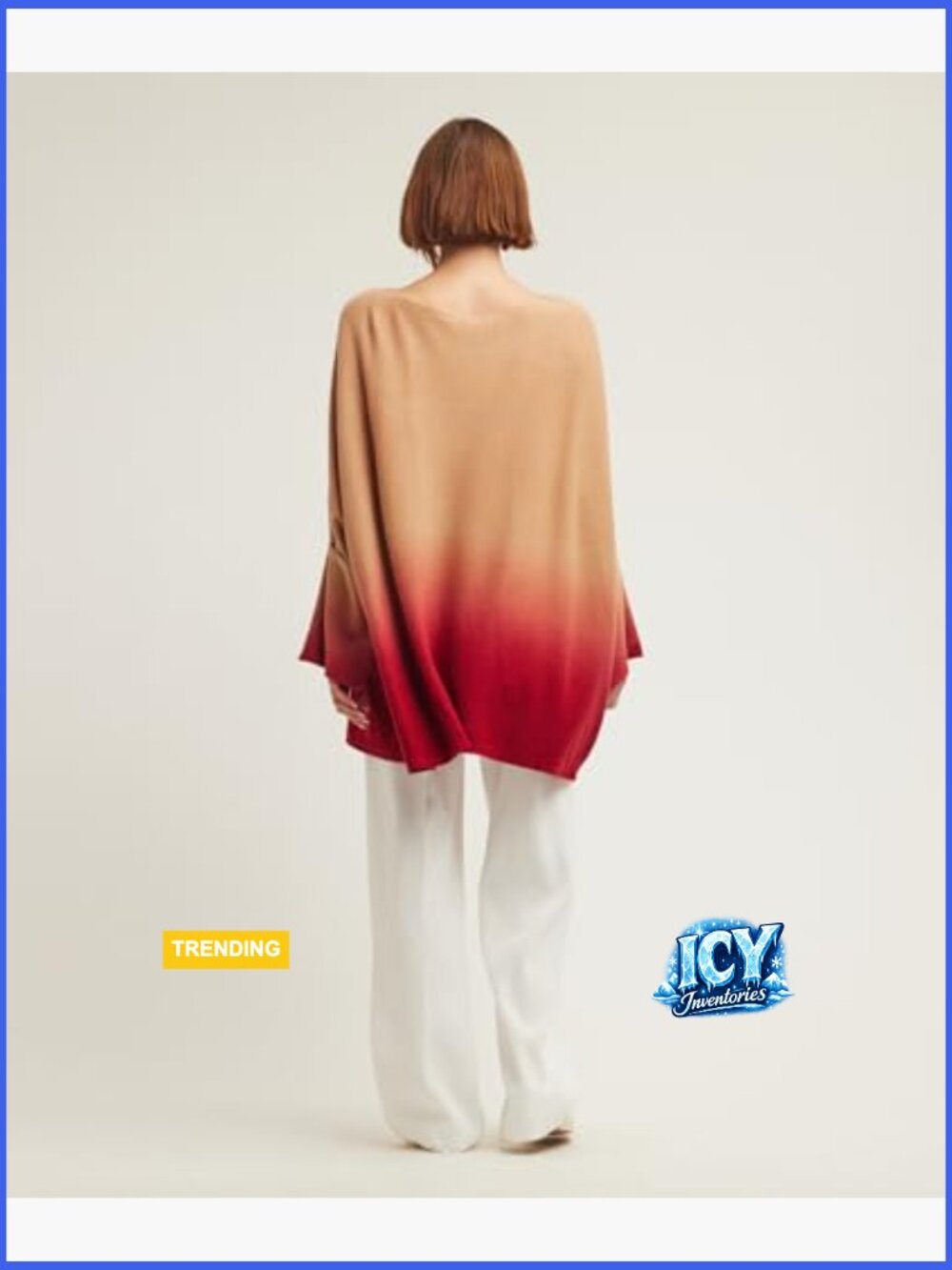 Women's Ombre Poncho Sweater, Oversized Fit, Cashmere - Picture 4 of 4